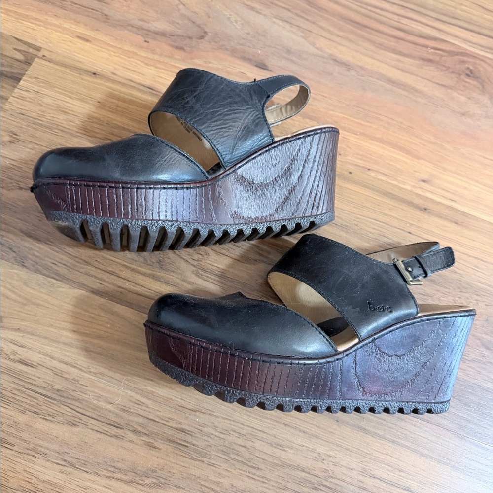 Black Slingback Block wedges